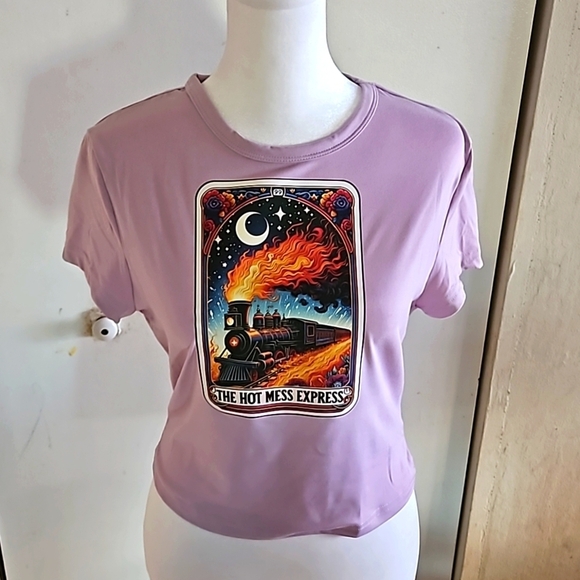 Upcycled Purple Crop Top  Hot Mess Express Graphic Tee Handmade OOAK Size L - Picture 8 of 17